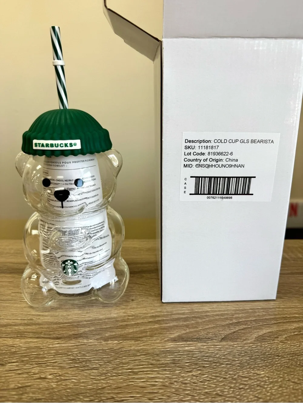Starbucks Bearista Bear Glass Cold Cup Green Holiday Limited Edition